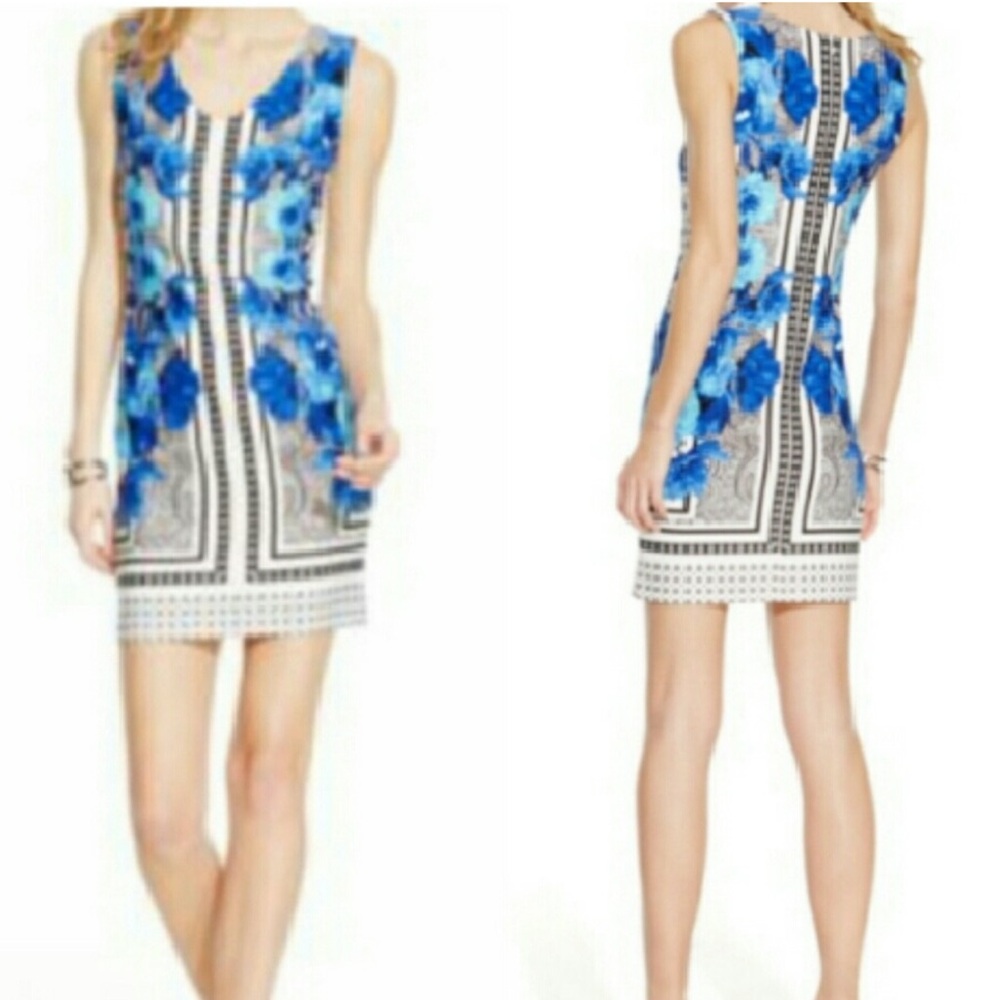 INC International Concepts Blue and Black Floral Midi Dress Size Small